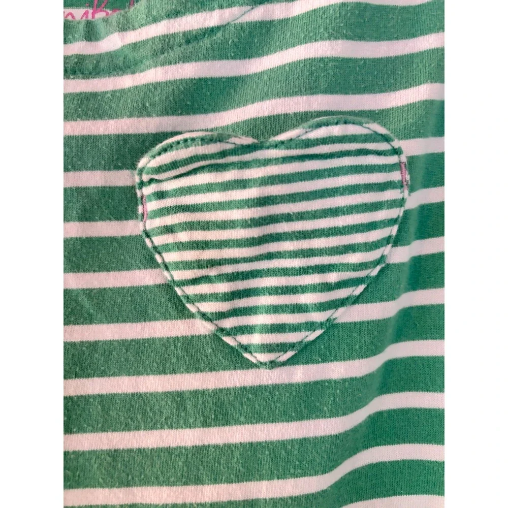 Mini‎ Boden Girls Green White Striped Heart Tiered Cotton Dress 4-5Y 110cm